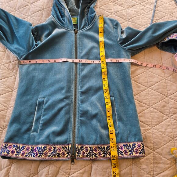 Tracy Porter Hooded Jacket Women's S Teal Blue Floral Ribbon Trim Polished Boho - Picture 10 of 10